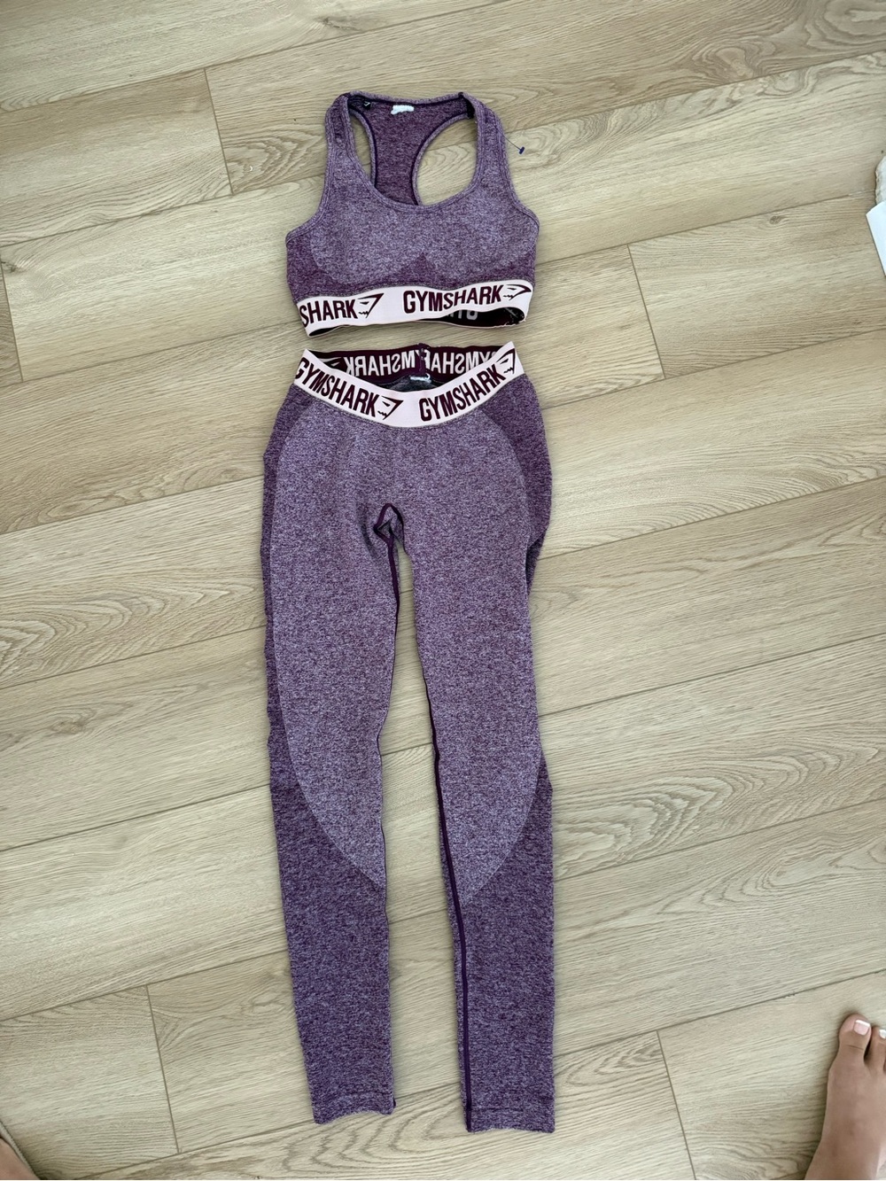Gymshark Heathered Purple Seamless Leggings and Racerback Sports Bra Set